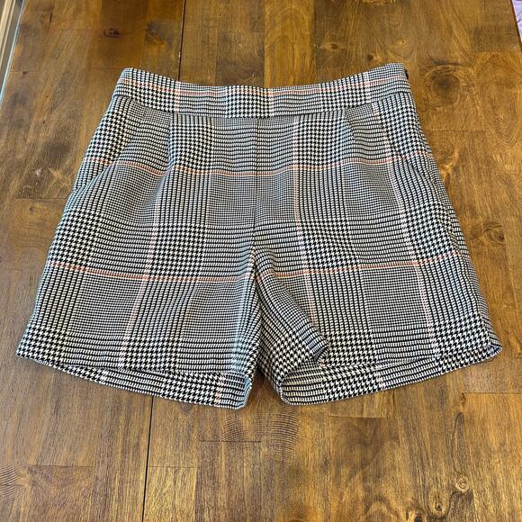 Just Female Amalie Houndstooth Shorts Size Medium Black Pink Orange Cream - Picture 1 of 13